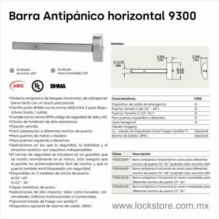 Barra antipánico horizontal mod. 9300 Dorma