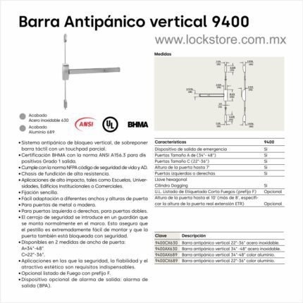 Barra antipánico vertical mod. 9400 Dorma