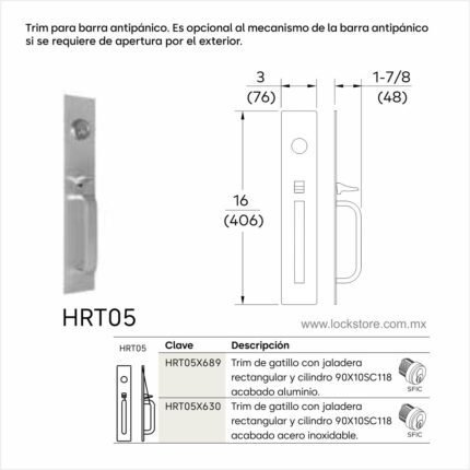 Trim de gatillo con jaladera y cilindro mod. HRT05 Dorma